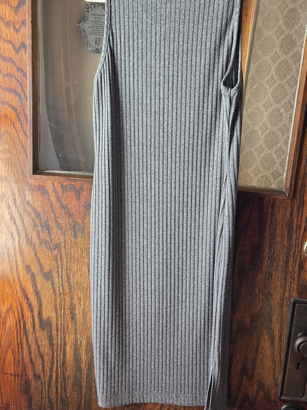 Nine West Ribbed Crewneck Midi Dress in Heather Gray